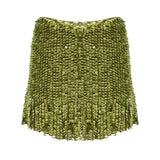 Sequined Mini Skirt With Fringes