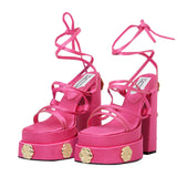 Saten Strappy Platform Sandals With Gold Buckles