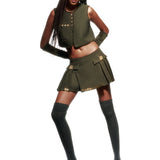 Khaki Pleated Mini Skirt