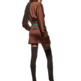 Knit Brown Mini Skirt with Green Pockets and Gold Belt Detail