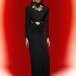 Black Jersey Maxi Dress With Crystal Stone Detail