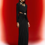 Black Jersey Maxi Dress With Crystal Stone Detail