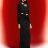 Black Jersey Maxi Dress With Crystal Stone Detail