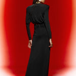 Black Jersey Maxi Dress With Crystal Stone Detail