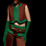 Brown Pants with Green and Gold Belt Detail