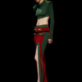 Knitted Bordeux/Green Midi Skirt with High Slit and Gold Belt