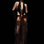 Black/Bronze Sequined Chiffon Jumpsuit