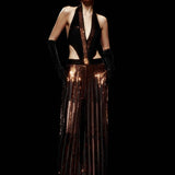Black/Bronze Sequined Chiffon Jumpsuit