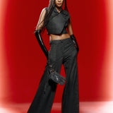 Wide Leg Ecose Antrasit Pants with Stich Details