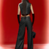 Wide Leg Ecose Antrasit Pants with Stich Details