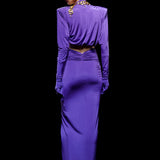 Purple Jersey Maxi Dress with Crystal Stoned Details