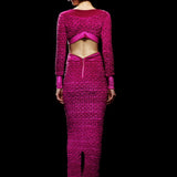 Crochet Velvet Crop Top with Fuschia Glitter Print Detail