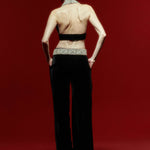 Black Velvet Halter Strap Top with Crystal Beading Details