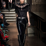 Embroidered Top with Ostrich Feather