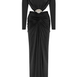 Black Jersey Maxi Dress With Crystal Stone Detail