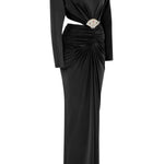 Black Jersey Maxi Dress With Crystal Stone Detail