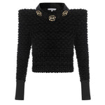 Black Velvet Crochet Sweater with Gold Details