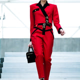 High Waist Trousers with Gold Buckles
