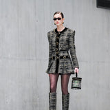 Tweed Crop Jacket with Gold Buckles