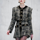 Tweed Crop Jacket with Gold Buckles