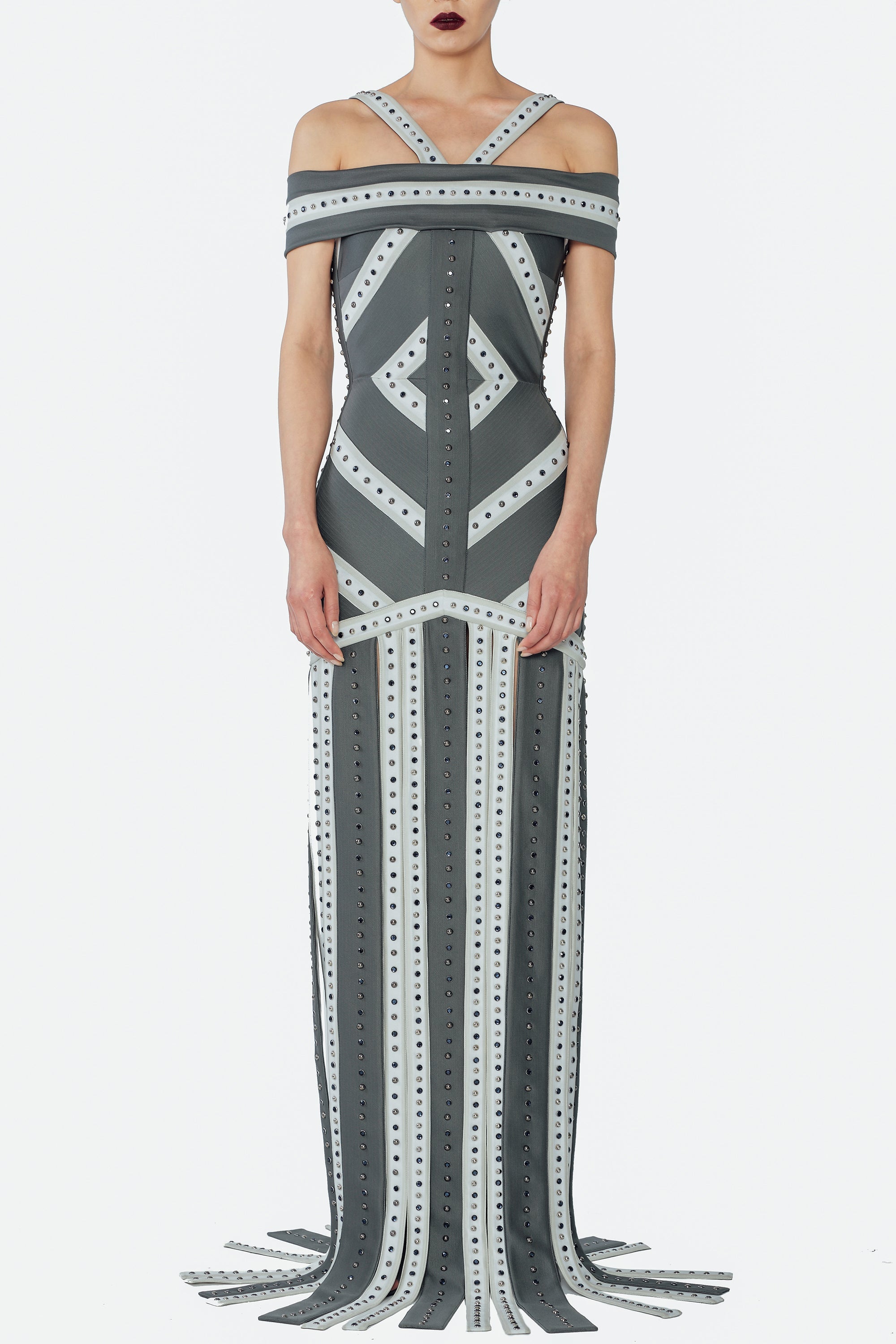 SS17DJTGW36-Grey-36 raisa_vanessa grey-and-white-lined-dress-with-tassel