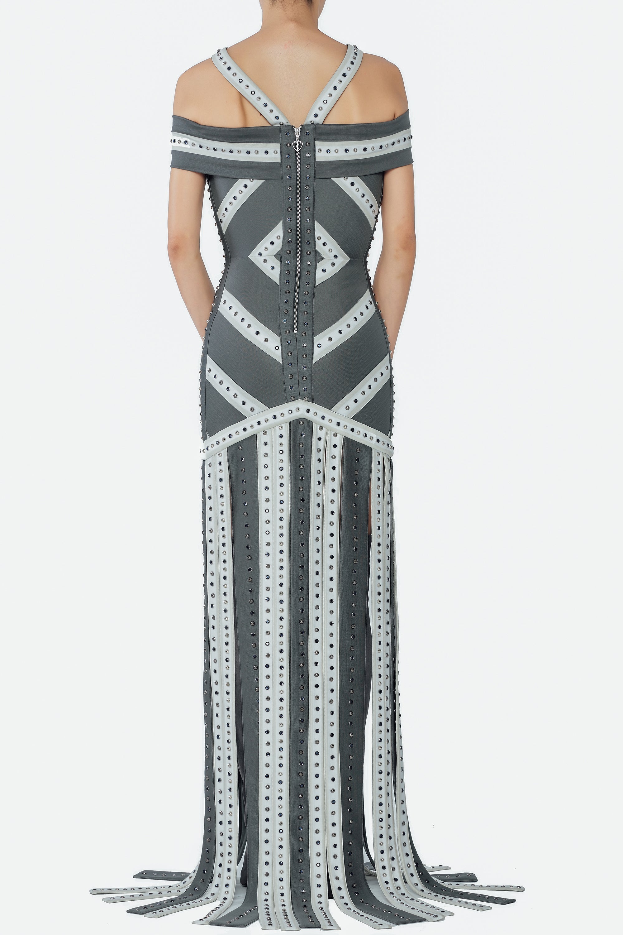 grey-and-white-lined-dress-with-tassel raisa_vanessa grey-and-white-lined-dress-with-tassel