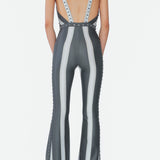 Grey And White Lined Jumpsuit