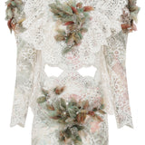 White Laced Strassed Floral Embroidered Mini Dress