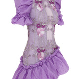 Lilac Ruffled Mini Dress with Embroidery