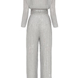 Silver Strassed Jumpsuits with Belt