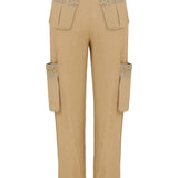 Camel Cargo Pant with Embellished Pockets