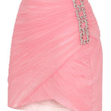 Draped Mini Skirt with Crystal Buckle Details