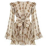 Shiny Chiffon Mini Dress with Ribbon Detail