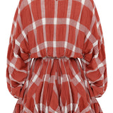 Linen Plaid Mini Dress with Ruffles