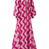 Chiffon Pleated Maxi Dress with Long Sleeve