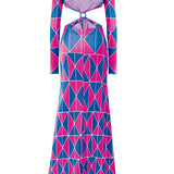 Long Sleeve Geometrical Print Cutout Maxi Dress