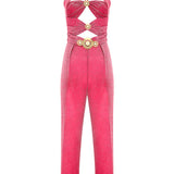 Halter Neck Jumpsuit with Cutout and Belt Details