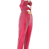 Halter Neck Jumpsuit with Cutout and Belt Details