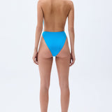 High Waisted Blue Swimsuit With Handmade Belt Detail