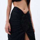 Black Sarong Styled Skirt With Handmade Belt Detail