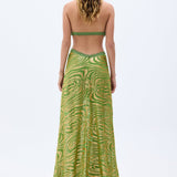 Gold Sequined Pistachio Green Chiffon Maxi Dress With Handmade Rope Detailed Bra Style