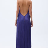 Fringed Maxi Dress With Swarovski Stoned Gold Necklace Detail