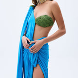 One Shouldered Blue Maxi Dress With Handmade Rope Detailed Bra