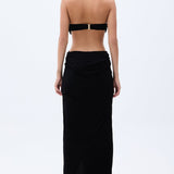 Black Backless Cut Out Maxi Dress With Handmade Rope Detailed Bra & Slit In The Front