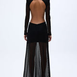 Glittered Black Knit Maxi Dress With Long Sleeves And Handmade Belt Detail