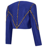 Shantung Jacket With Nervure Sewing & Gold Chain Detail