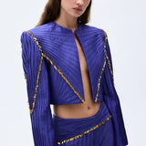 Shantung Jacket With Nervure Sewing & Gold Chain Detail