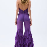 Purple Chiffon Jumpsuit With Laser Cut Frilled Cuffs