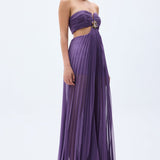 Purple Pleated Chiffon Jumpsuit With Swarovski Stone Detail