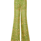 Gold Sequined Pistachio Green Chiffon Wide Leg Pants